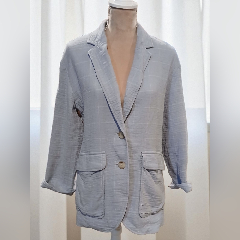 Madewell Cotton Linen Light Blue Blazer Jacket Womans Size 4 Preppy Business